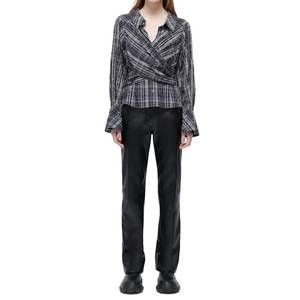 NEW JONATHAN SIMKHAI laney long sleeve wrap shirt in black plaid